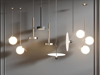 Modern Pendant Lights With Various Metal Designs And Spherical Shades For Interior Lighting 3d model