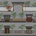 Traditional Chinese Entrance Gate Design With Tiled Roof Wooden Door Stone Walls And Surrounding Trees