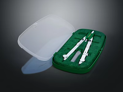 Metal Compasses Drawing Tools Set In Green Case With Transparent Lid 3d model