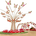 Romantic Photo Check-in Spot with Pink Red Flower Arch Butterflies Roses and Gift Boxes