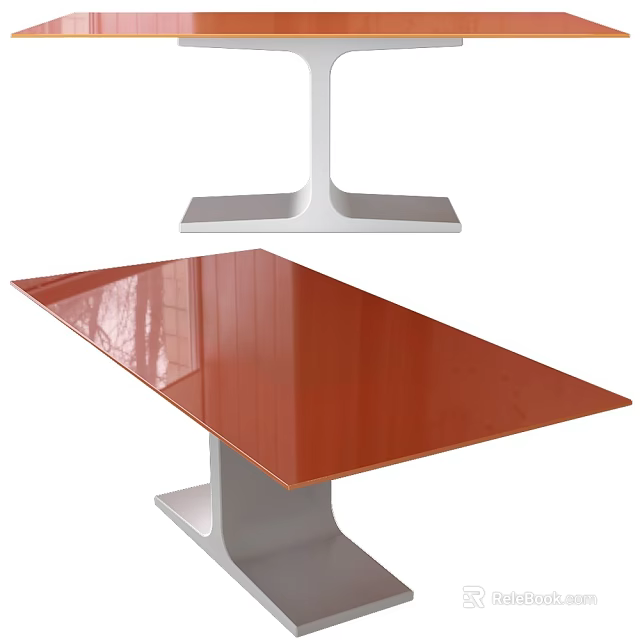 Modern Dining Table Set Featuring Orange Smooth Tabletop and White Sturdy Legs 3d model