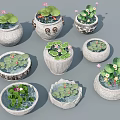 Garden Ornaments With Water Lilies Small Fish And Decorative Stone Containers