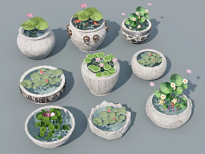 New Chinese-style Waterscape Lotus Pond Manger End View Courtyard Sick Lotus Pond Stone Pot Water Tank Water Bowl 3d model