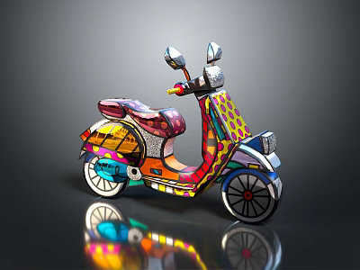 Vibrant Colorful Patterned Scooter With Artistic Design And Reflective Finish 3d model