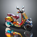 Vibrant Colorful Patterned Scooter With Artistic Design And Reflective Finish