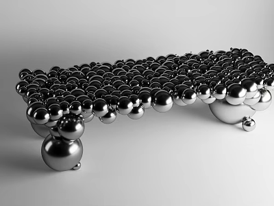 Modern Coffee Table Design Composed of Silver Spheres in Sculptural Arrangement 3d model