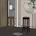 New Chinese Bar Stool Solid Wood Bar Stool Combination 3d model