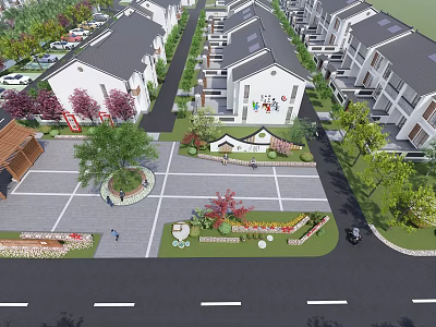 Neat Residential Community Layout With Landscaped Greenery Parking Spaces And Courtyard Areas 3d model
