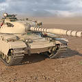 Modern Main Battle Tank With Long Barrel On Muddy Ground And Grass Under Blue Sky