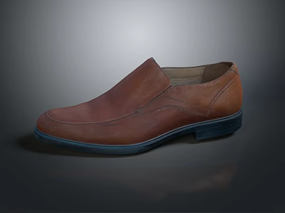 Classic Brown Leather Slip On Casual Shoes With Soft Inner Lining And Rubber Sole 3d model