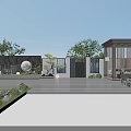 Modern Garden Landscape With Slate Flooring Green Plants Circular Decoration And Wooden Structure