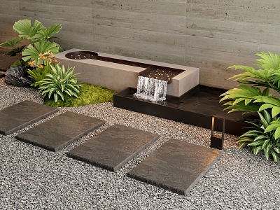 Modern Waterscape Courtyard Waterscape Falling Water Landscape Ting Step Plant Pile model