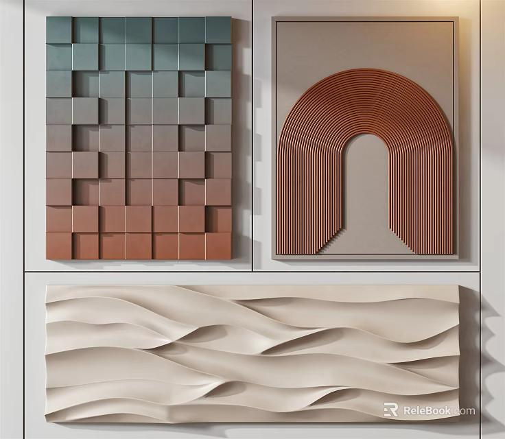 Modern Wall Decorations With Colorful Square Blocks Arched Striped And Wavy 3D Designs 3d model 
