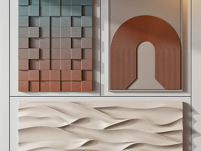Modern Wall Decorations With Colorful Square Blocks Arched Striped And Wavy 3D Designs 3d model
