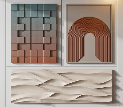 Modern Wall Decorations With Colorful Square Blocks Arched Striped And Wavy 3D Designs 3d model