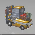 Yellow Cartoon Style Toy Forklift 3D Model With Wooden Crate Detail