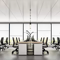 Modern Public Office Interior Design With Open Layout Large Windows And Work Desks 3d model