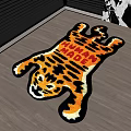 Vibrant Tiger Shaped Rug with HUMAN MADE Lettering on Wooden Floor