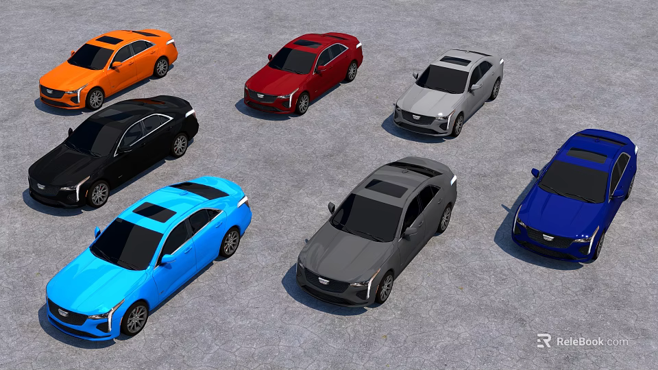Various Colored Cars Including Sedans And SUVs Parked On Gray Asphalt 3d model 