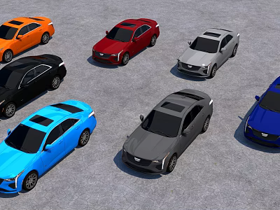 Various Colored Cars Including Sedans And SUVs Parked On Gray Asphalt 3d model