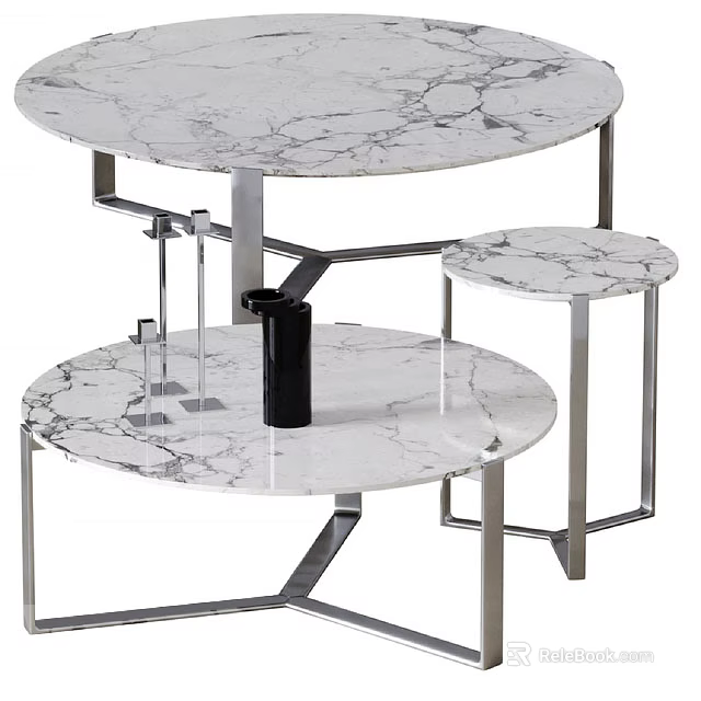 Modern Round Coffee Table With Marble Top Metal Frame And Small Round Side Table 3d model