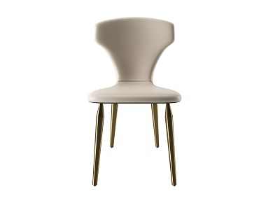 Modern Elegant Upholstered Beige Dining Chair With Curved Back And Gold Metal Legs 3d model