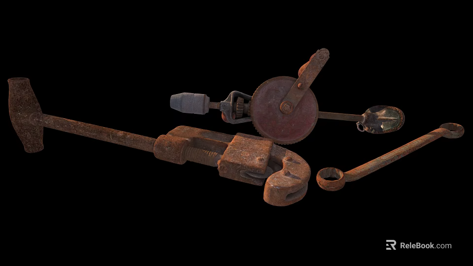 Vintage Architectural Components With Rusty Metal Wheels Levers And Tools 3d model 