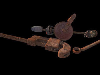 Vintage Architectural Components With Rusty Metal Wheels Levers And Tools 3d model