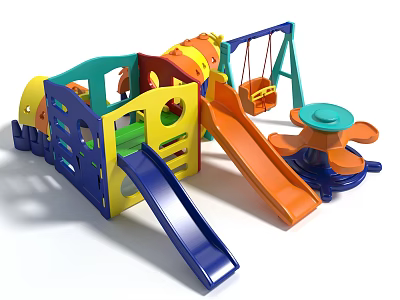 Colorful Playground Equipment With Slides Swing And Merry Go Round 3d model