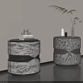 Unique Artistic Marbled Pattern Round Bedside Tables With Drawer Storage For Modern Elegant Bedroom Decor