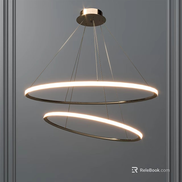 Modern Minimalist Double Ring LED Pendant Light Hanging Over Gray Wall Interior 3d model 
