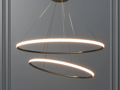 Modern Minimalist Double Ring LED Pendant Light Hanging Over Gray Wall Interior 3d model
