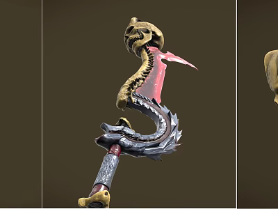 Intricate Mythical Weapon With Skull Head Serpent Design Red Blade Handle 3d model