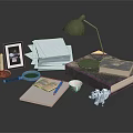 Desk Organizer Essentials With Notebook Lamp Books And Stationery Items