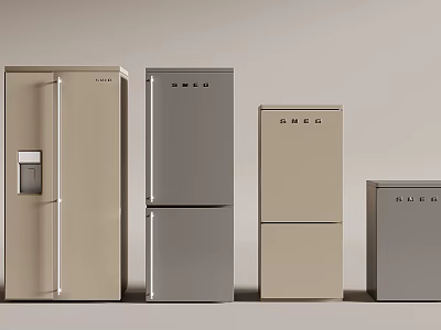SMEG Refrigerators Featuring Various Styles Sizes and Beige Gray Colors 3d model