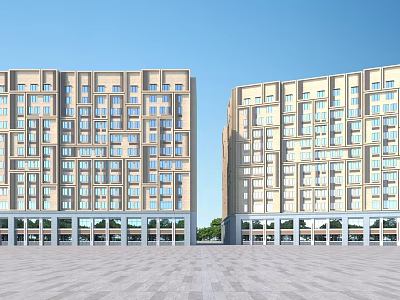 Modern Office Buildings Exterior With Glass Facade Regular Windows and Open Plaza Under Blue Sky 3d model