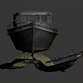 Old Wooden Boat as Water Transport with Cabin Structure on Sandy Base