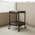 Modern Round Dark Wood Side Table With Two Tier Shelves And Wheels