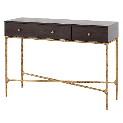 Modern Dark Wood Desk With Three Drawers And Gold Crossed Legs 3d model