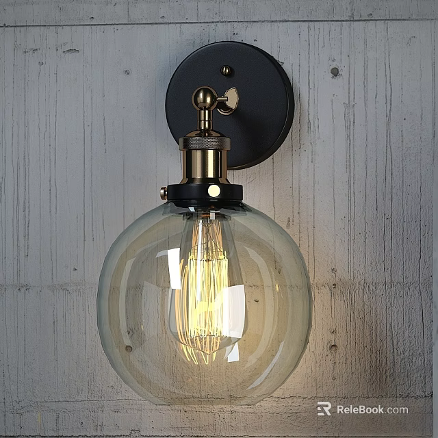 Vintage Industrial Wall Sconce With Glass Globe And Black Brass Metal Base On Wooden Wall 3d model 
