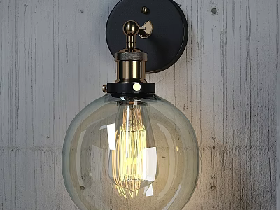 Vintage Industrial Wall Sconce With Glass Globe And Black Brass Metal Base On Wooden Wall 3d model