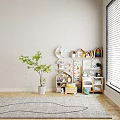 Whimsical Kids Room With Wooden House Shelves Toys And Green Plant