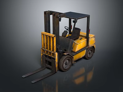 Yellow Industrial Forklift With Black Roof Front Forks Driver Seat And Wheels 3d model