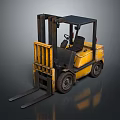 Yellow Industrial Forklift With Black Roof Front Forks Driver Seat And Wheels