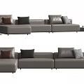 Gray Leather Sectional Sofa with Modern Design and Various Colored Cushions 3d model