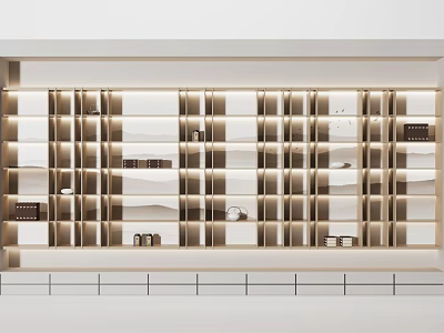 Elegant Modern Decorative Cabinet With Open Grid Design And Creamy White Wooden Shelves 3d model