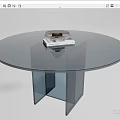 Modern Round Glass Top Dining Table With Geometric Base And Decorative Tray 3d model