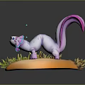Blue Purple Creature With Pink Purple Decorative Tail In Green Orange Plants Grey Background