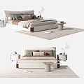 Modern Double Bed Setup With Upholstered Headboard Bedside Tables And Area Rug 3d model