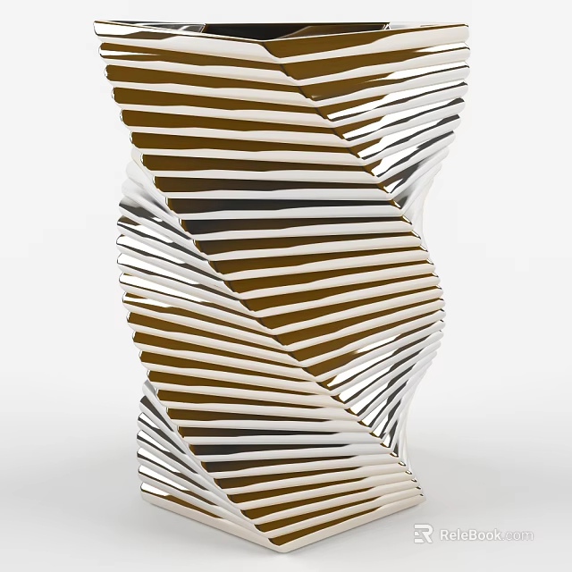 Elegant Modern Metallic Twisted Striped Decorative Sculpture Set for Home Decor 3d model 